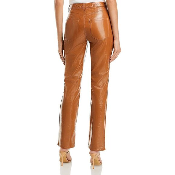 AFRM Women's Heston Vegan Leather High Rise Straight Leg Pants Brown B4HP $88 - Picture 2 of 2